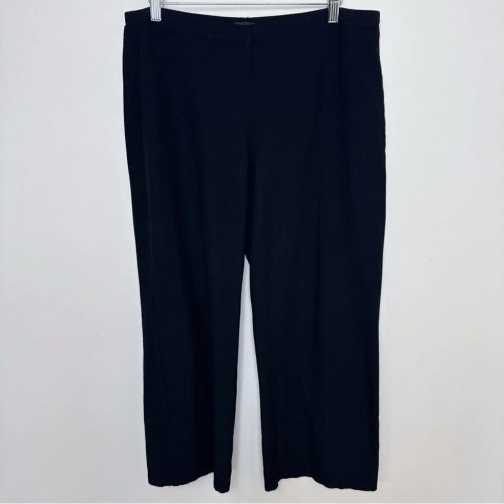 Eileen Fisher Womens Medium Pull On Ankle Pant In Black Made in USA - Picture 2 of 13